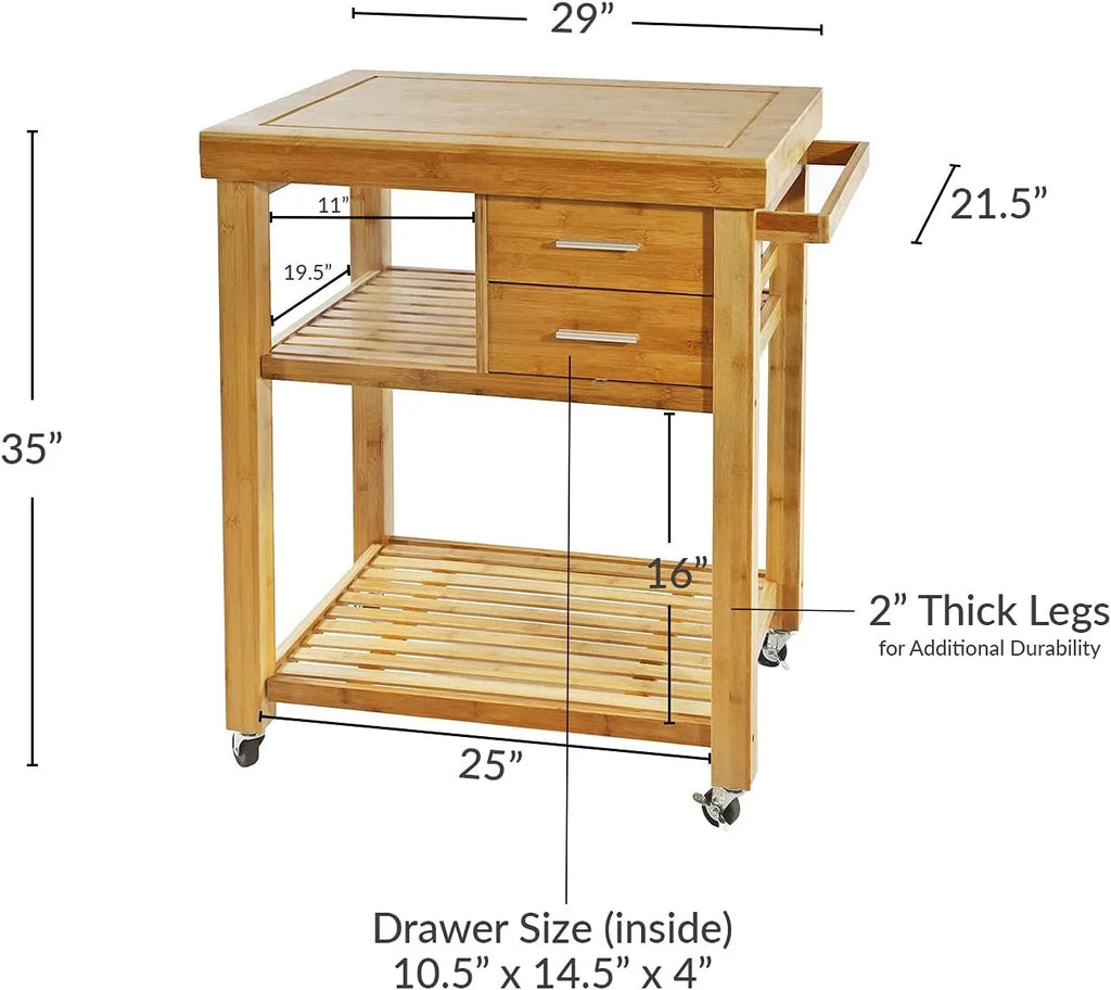 Butcher Prepping Casters, Shelves, With Island Bamboo Locking Rack, Kitchen On Cart Wood Towel Cart Wheels, Block Rolling Drawers Trolley Food
