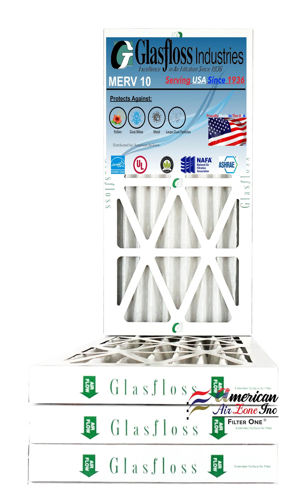 Glasfloss 4) Filter - 10 Made MERV - In of Filter Pleated Air USA. Furnace 12x25x2 The 2" Home Office - (Pack Air or HVAC AC or - - Filter - Air