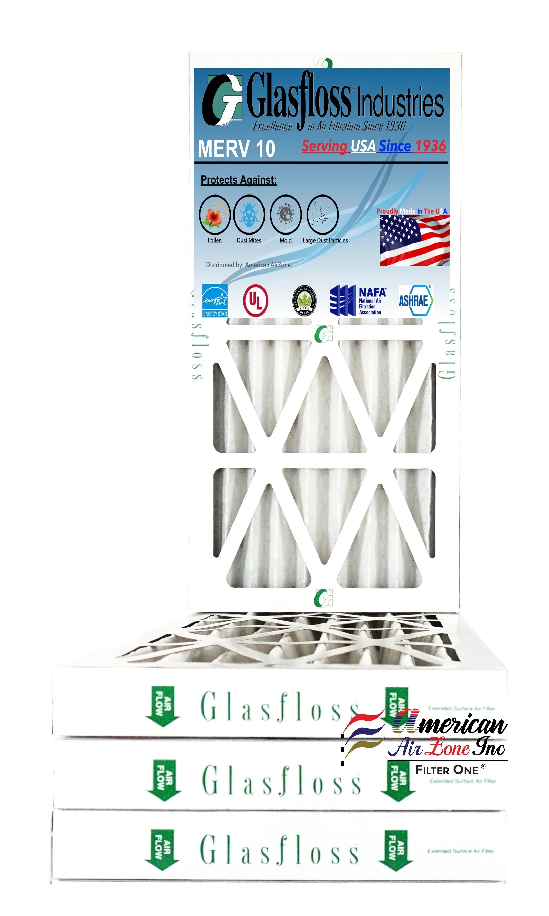 Glasfloss 4) Filter - 10 Made MERV - In of Filter Pleated Air USA. Furnace 12x25x2 The 2" Home Office - (Pack Air or HVAC AC or - - Filter - Air