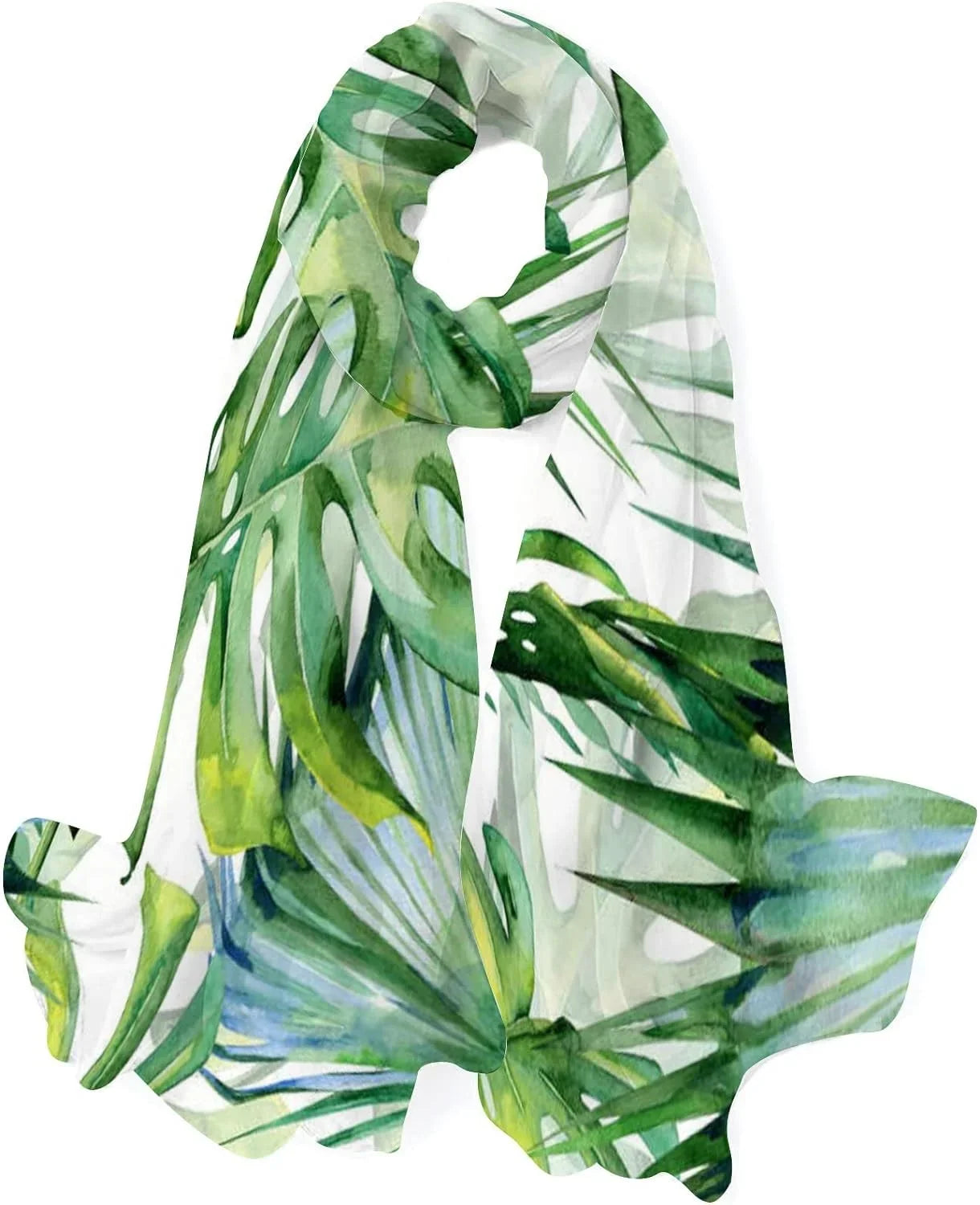 Leaves Women Scarf Wrap Scarves Shawl Lightweight Watercolor Silk Neck Green for Girls Long Hyjoy