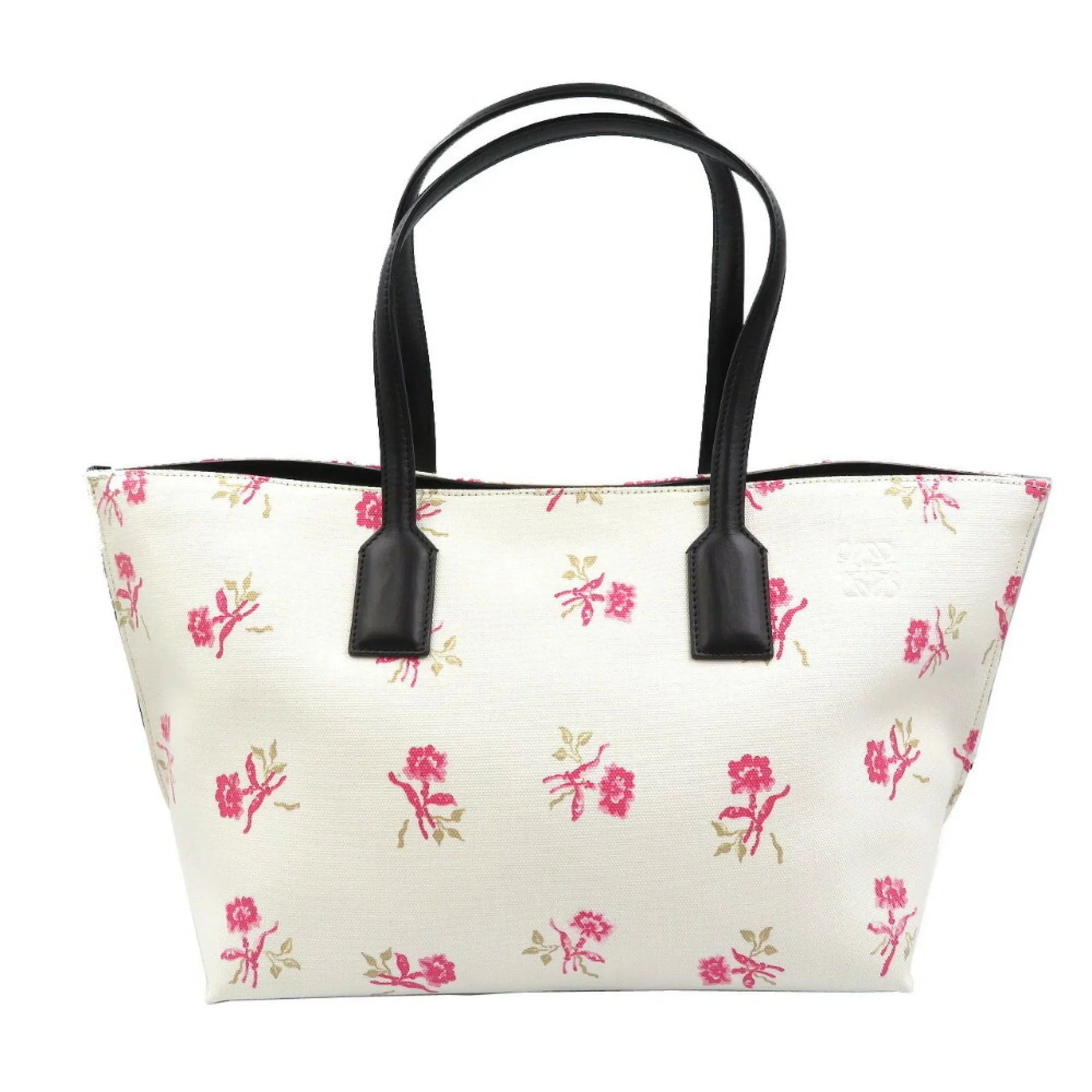 (Good) Loewe Black White Bag Canvas Leather Tote Pre-Owned Pink