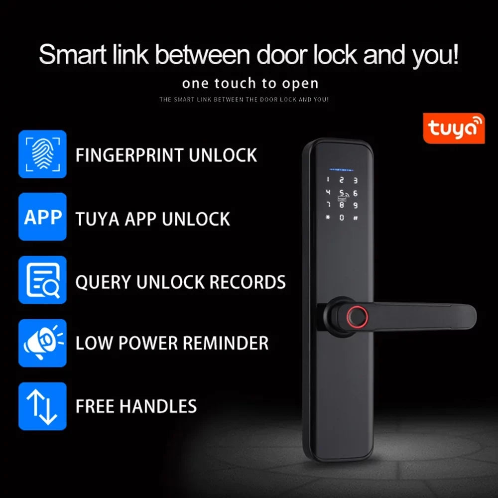 with Key Lock Lock Fingerprint Deadbolt Attributes Handle Door Smart with APP Compatible Dcenta WAFU