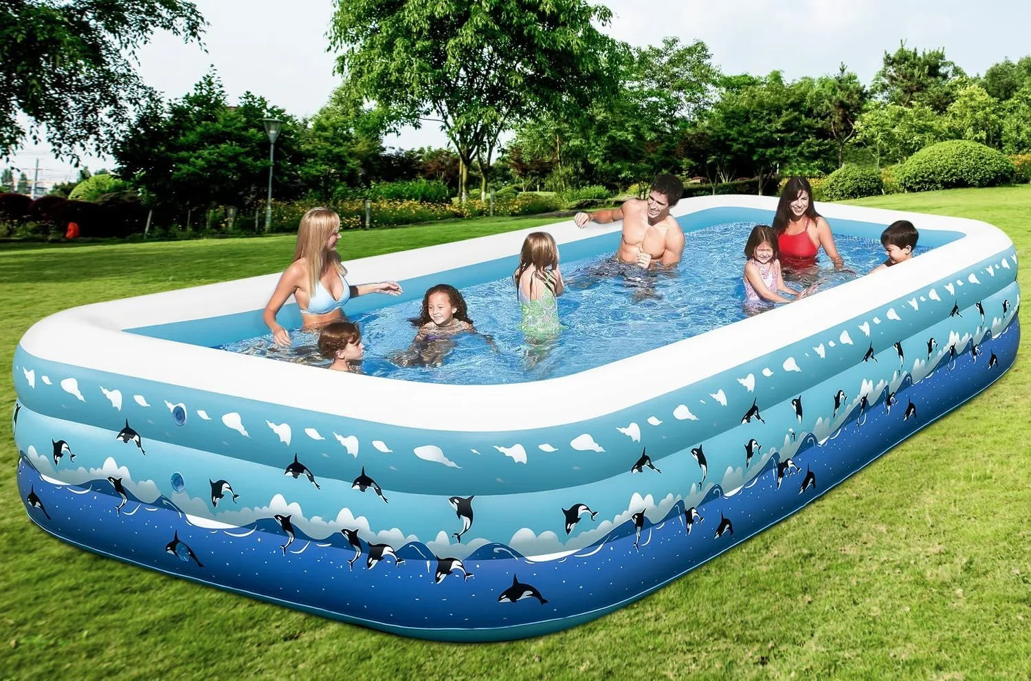 Garden Inflatable Extra Adults, Full-Sized Blow Pool Pool Family Lawn Swimming Backyard Ground Indoor Inflatable Home Above Thickened exterior 130"x72"x22" Large with for Pump, for Swimming Up Pools