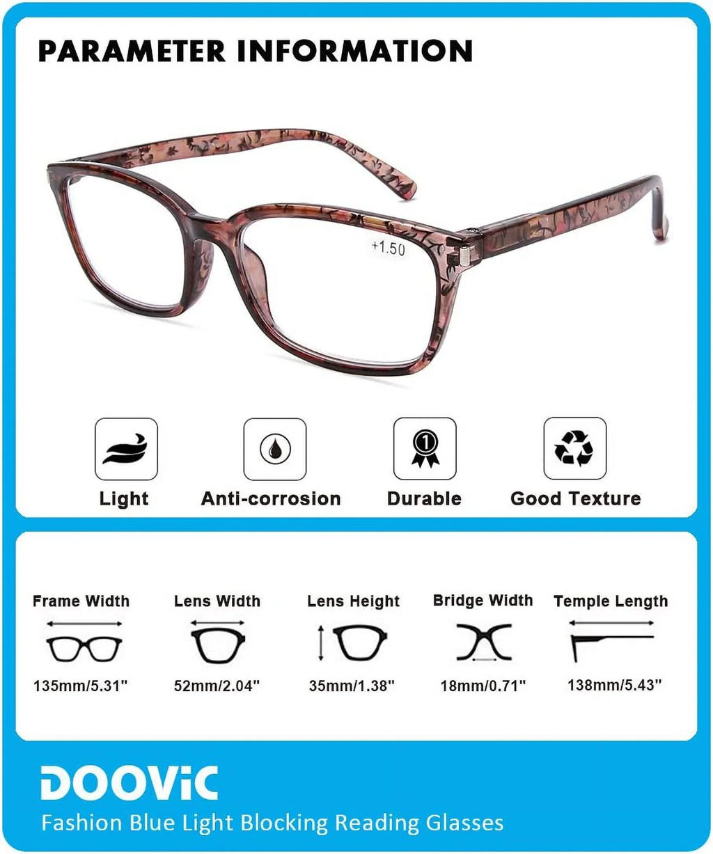 Computer Light Reading for Hinge DOOViC Pack Readers Eyestrain Blue Stylish 4 1.25 Blocking Glasses Spring Anti Women Strength