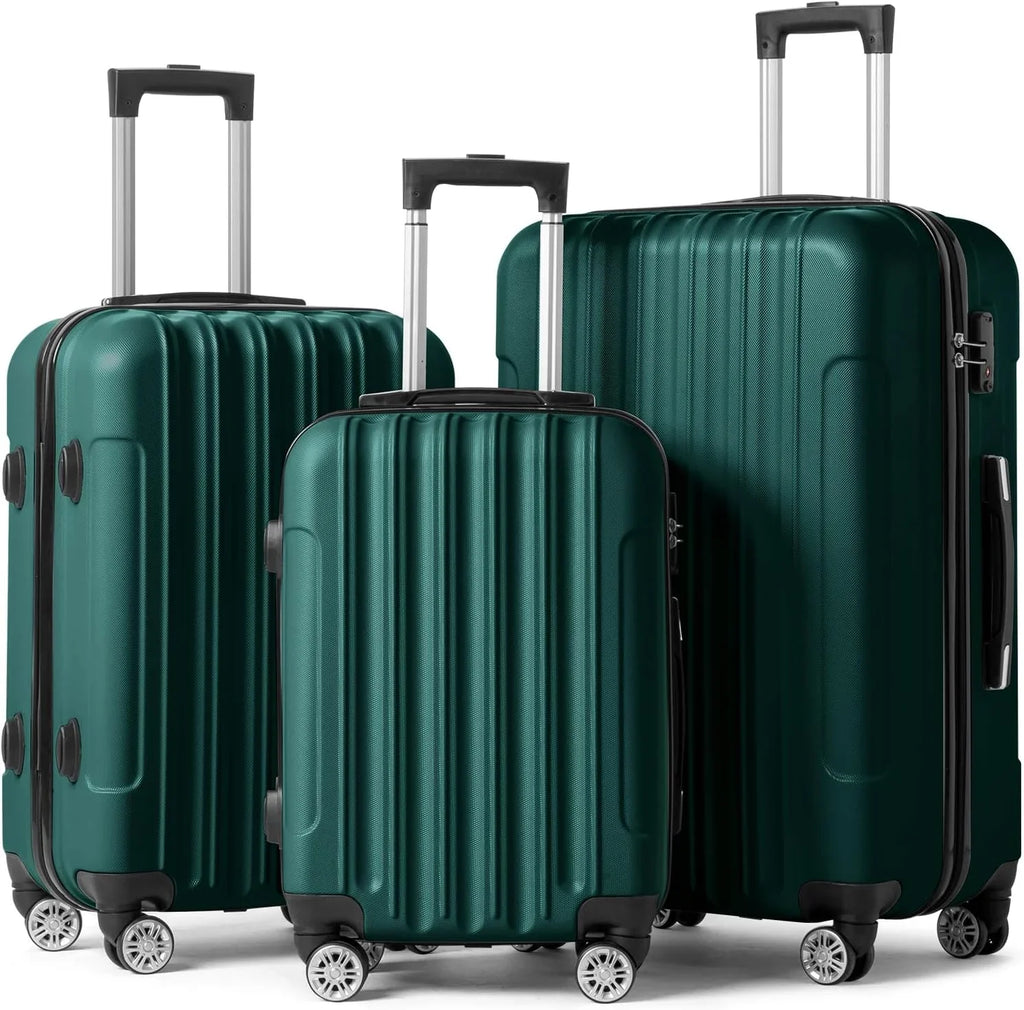 Hardside & Dark TSA lock, Lightweight Wheels ABS of 3 for Set Travel Spinner with (20/24/28) Carry Portable - on Sets Luggage Suitcase Green Business Luggages