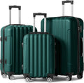 Hardside & Dark TSA lock, Lightweight Wheels ABS of 3 for Set Travel Spinner with (20/24/28) Carry Portable - on Sets Luggage Suitcase Green Business Luggages