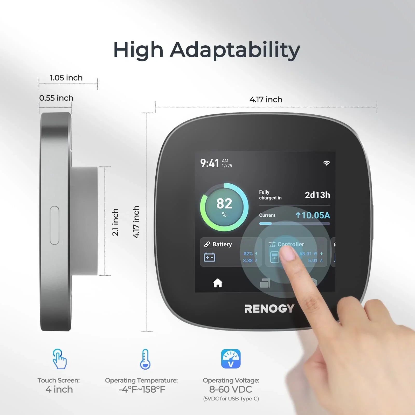 Off-Grid Version RV Devices, Works Homes, Monitoring Renogy System, Leveling Van, ONE with Renogy Monitoring for Tiny Core: and Boat Cabin, Battery All-in-one Wi-Fi with Energy Energy Panel