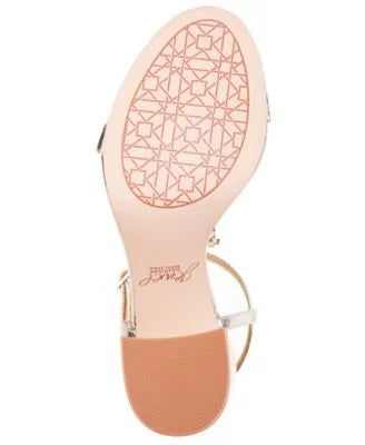 M Buckle Embellished 5.5 Adjustable Silver Round Womens outfit MISCHKA Heel Raina Sandals BADGLEY T-Strap Block Toe Shoes