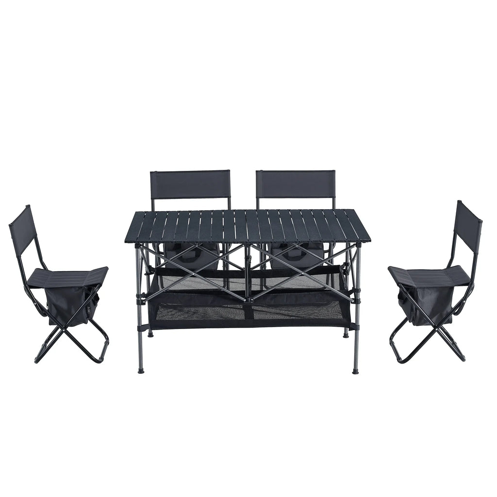 Set Folding BBQ, Set Black/Gray and Chair Camping, 5, Party, Indoor, exterior of Picnics, exterior for Beach,Backyard, Table Patio,
