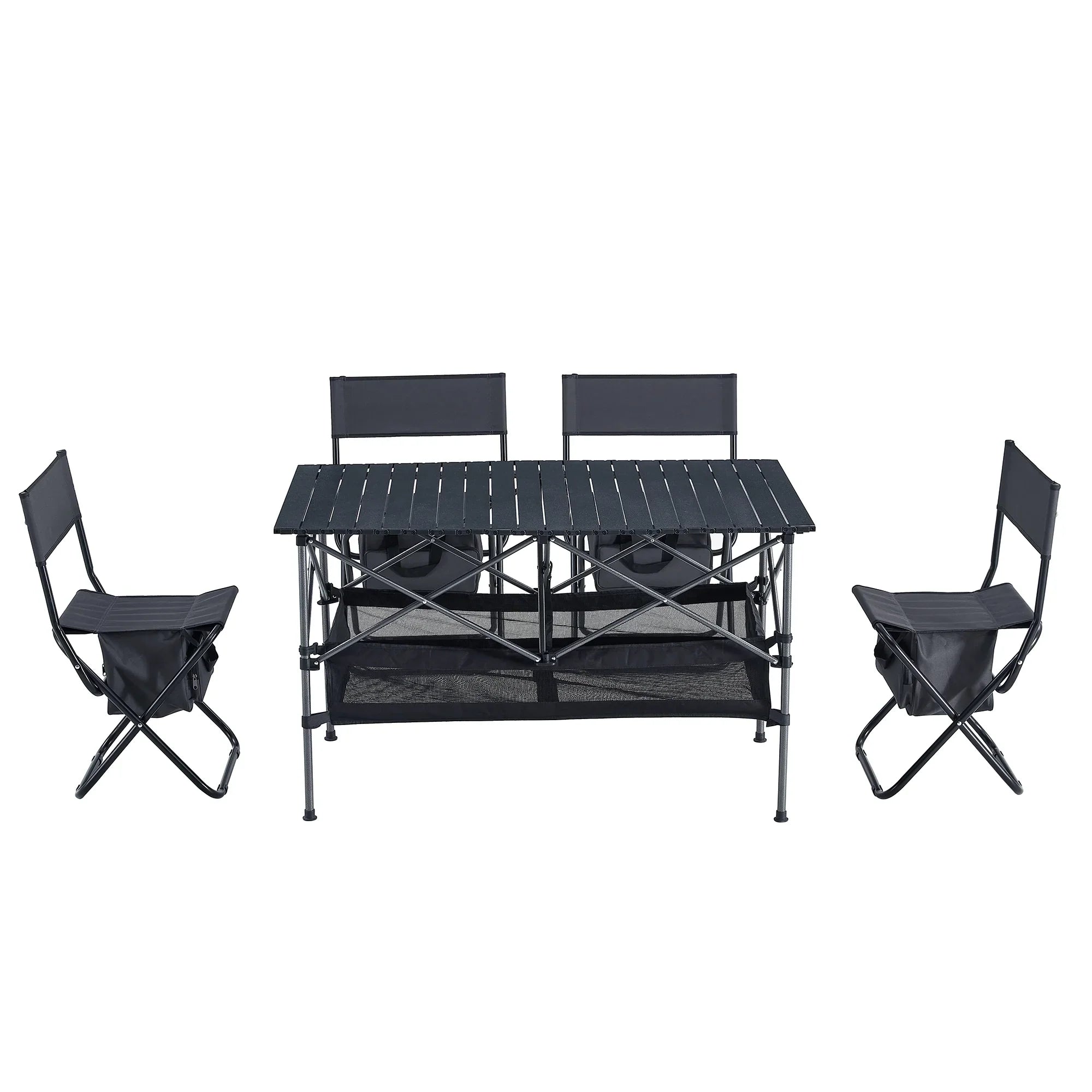 Set Folding BBQ, Set Black/Gray and Chair Camping, 5, Party, Indoor, exterior of Picnics, exterior for Beach,Backyard, Table Patio,