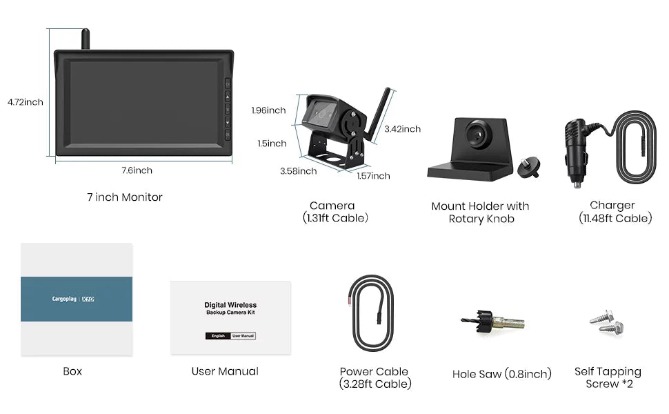 Monitor, K10 RVs, for IR System View Night , with Rear Camera Kit Motorhome Support 7'' 2 Trucks, 5th Vision Wireless Cameras HD Camera RV Backup Cars, Trailers,