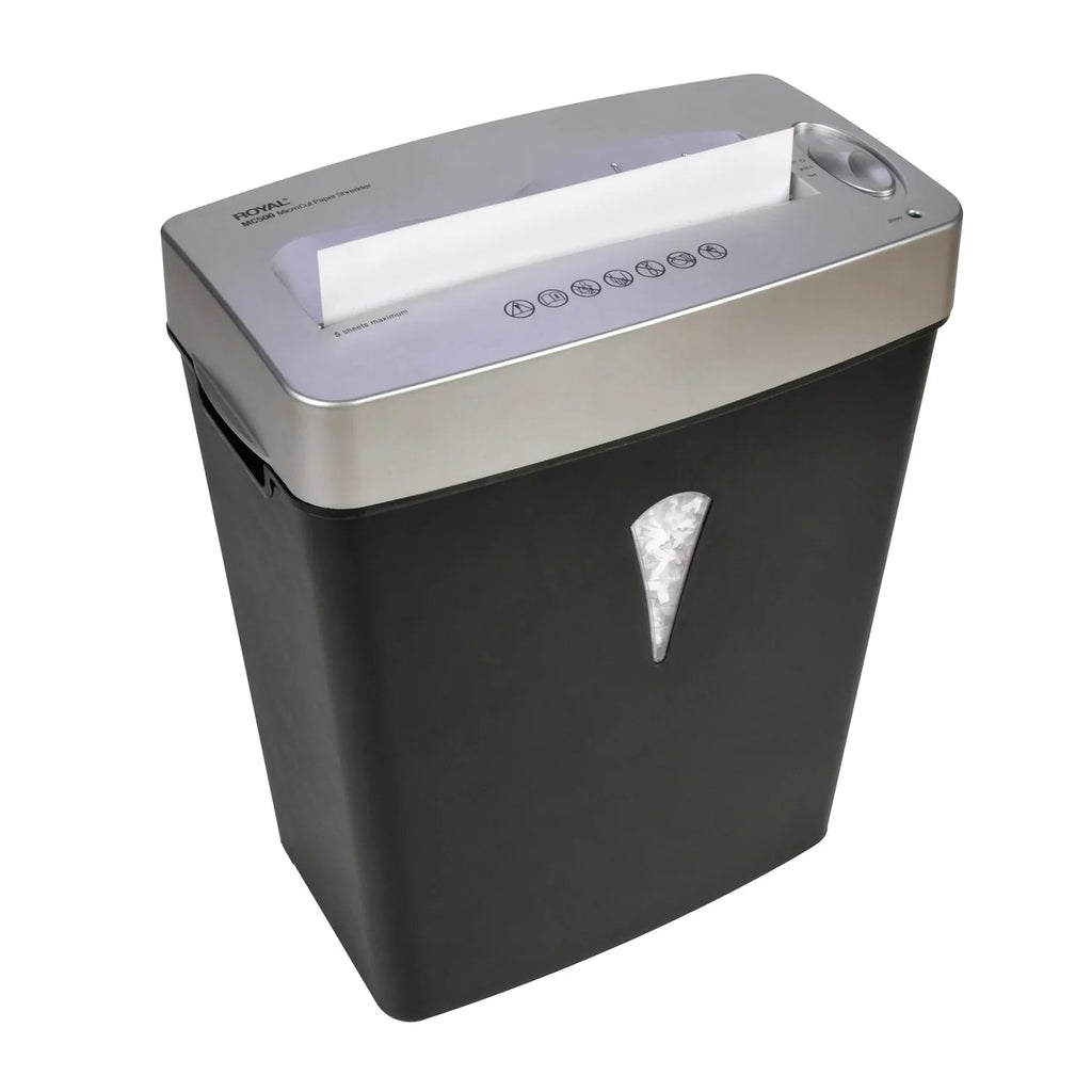 5 shredding Wastebin Cut 0.394" gal Card 0.157" - Silver dimension Micro Royal Shred - - Paper, x - Shredder Pass Black, Capacity Credit Paper for 4 - Per - MC500