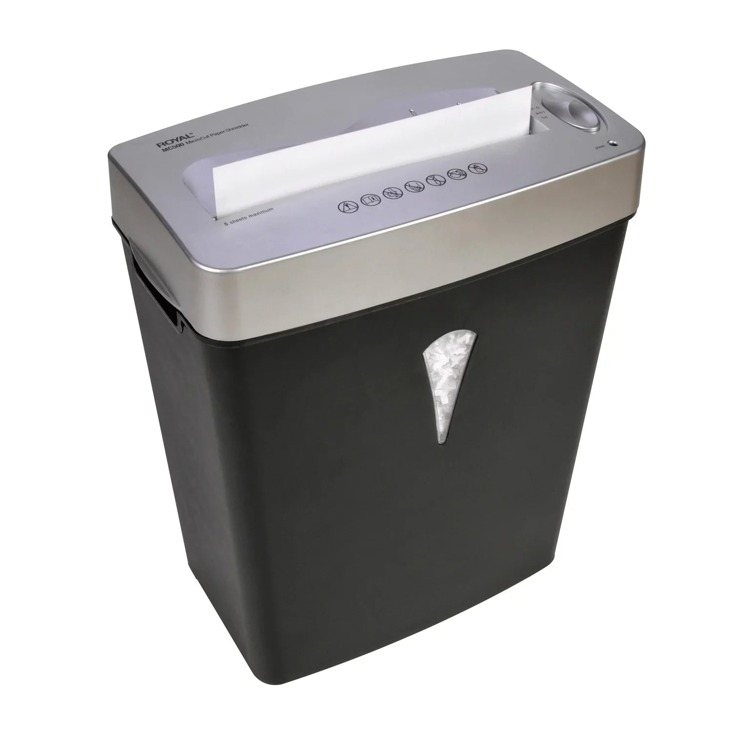 5 shredding Wastebin Cut 0.394" gal Card 0.157" - Silver dimension Micro Royal Shred - - Paper, x - Shredder Pass Black, Capacity Credit Paper for 4 - Per - MC500