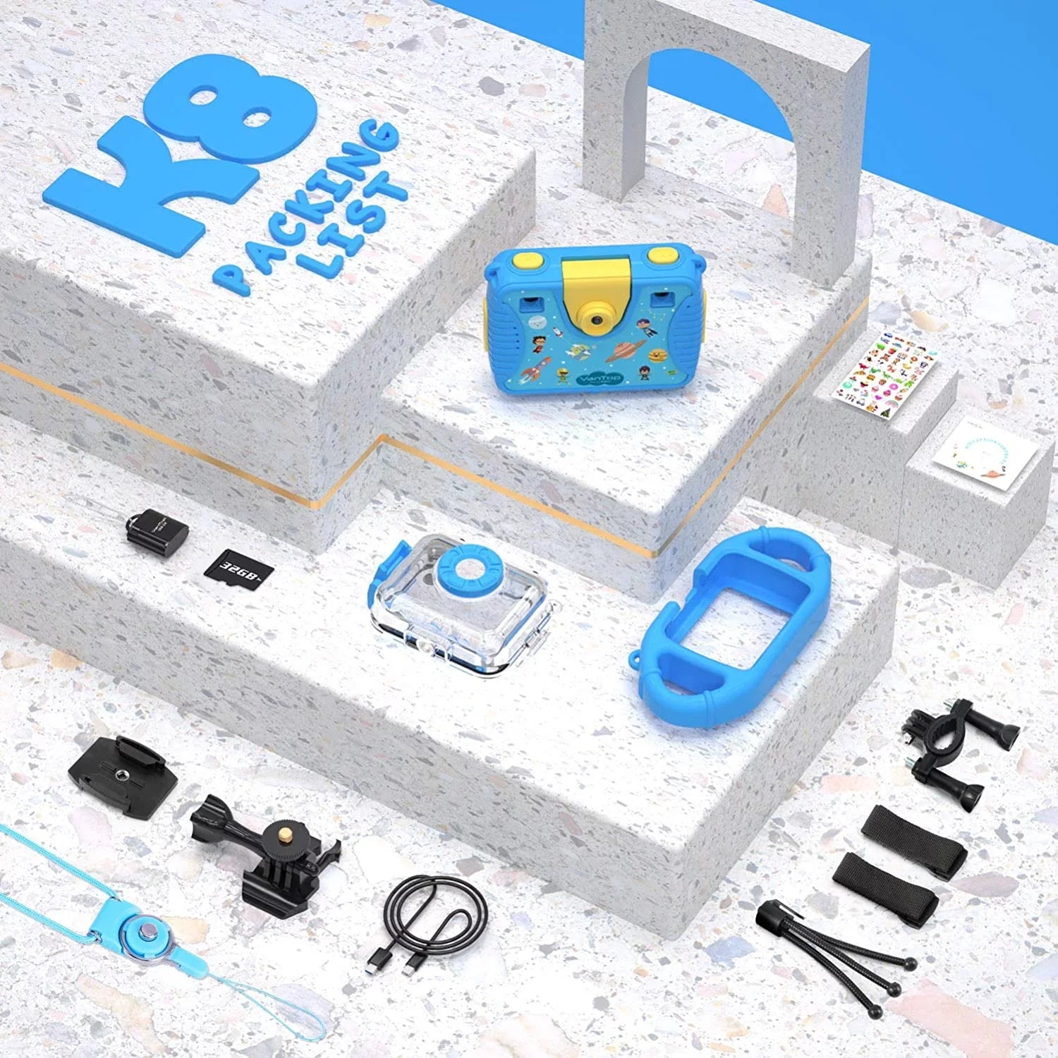 Large VanTop Selfie Extra K8 Screen, Waterproof 32GB with Blue Recognition, inch Kids Supported Silicon Card, Case 1080P Games, Camera 2.4 Face Fill Camera Kid-Proof Memory / Video 4 8MP Junior Light,