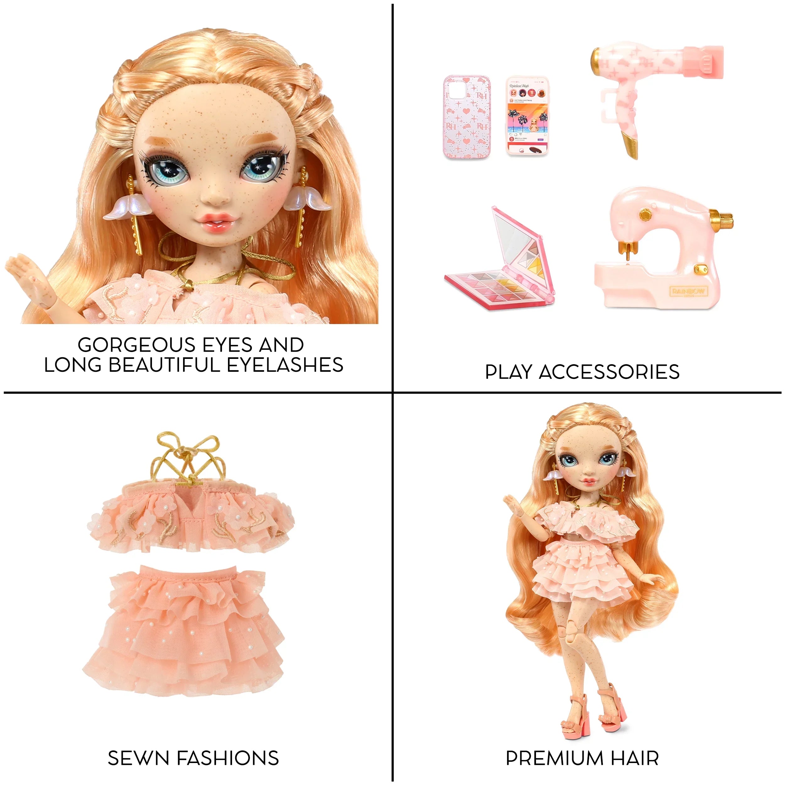 High Toe. Collectors Pink to Rainbow 4-12 Fashionable Outfit and Accessories. from 10+ - Fashion Doll, Colorful Kids Victoria Light Freckles Gift Years & Head Play