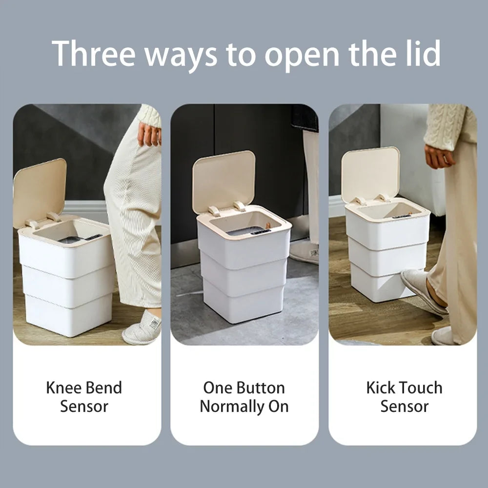 Can, Folding Mode Gallon Touchless Office, Can Kitchen, Aromatherapy Holdpeak Bathroom, with Garbage 18L/4.8 Trash White for Automatic
