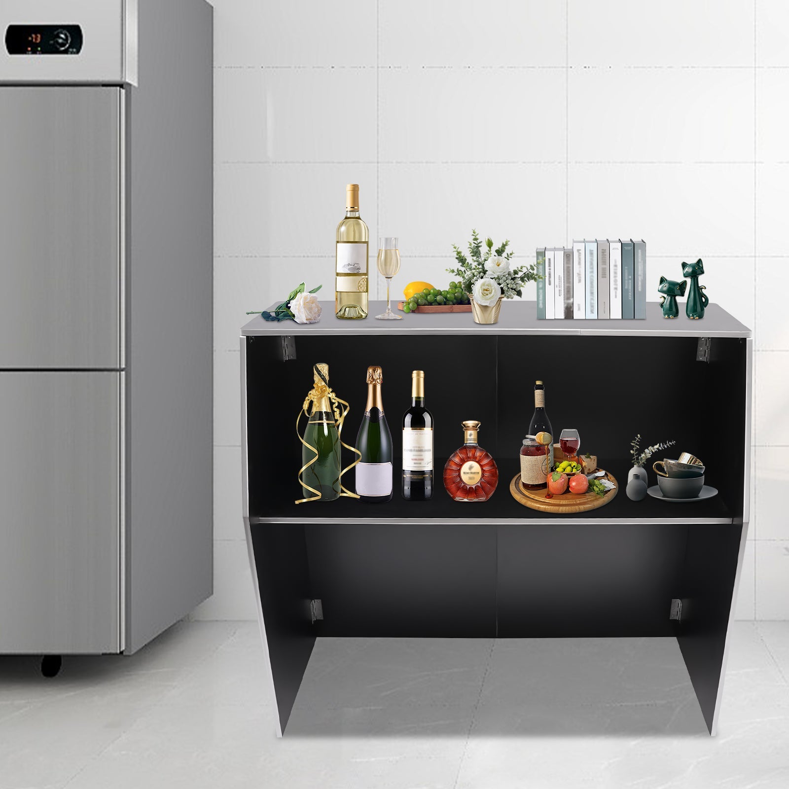 Foldable Event 19.5x47.75x42.75in bar Portable Cabinet Aluminum with Black TOOL1SHOoo Edging