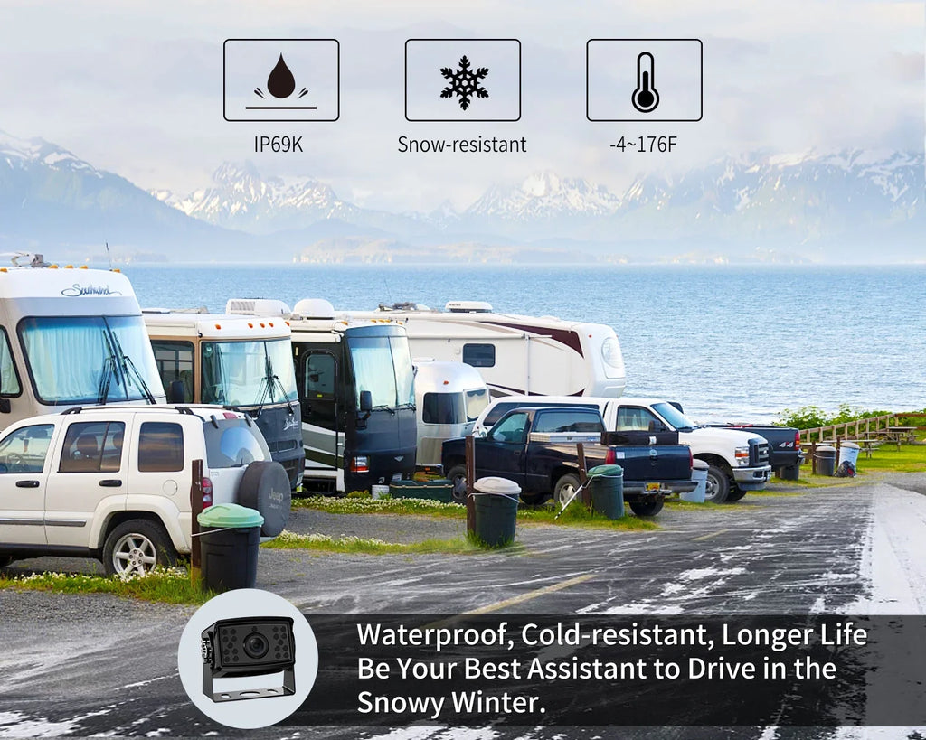 Front/Rear View (FHD3) IP69 Truck/Trailer/RV Lines Screen Waterproof Split HD Wired Ⅱ W/ 7-inch Backup Parking Dual Monitor Cameras Systems, Recording 1080P for 7" RV Fookoo Camera