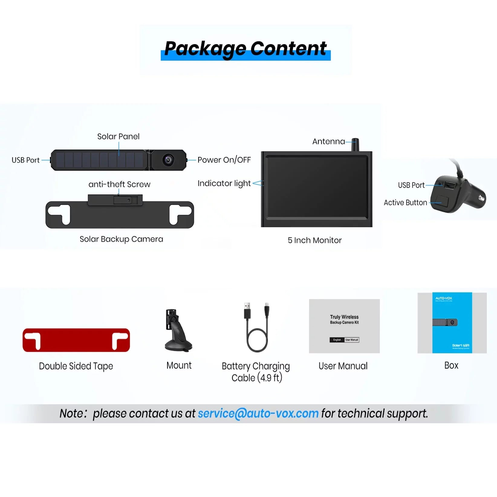 CamperVans,Trucks Rear Reverse Auto-Vox View Camera, Solar Trailer System for Camera Camera Observations Backup Monitor Highway Wireless with Digital Travel RV