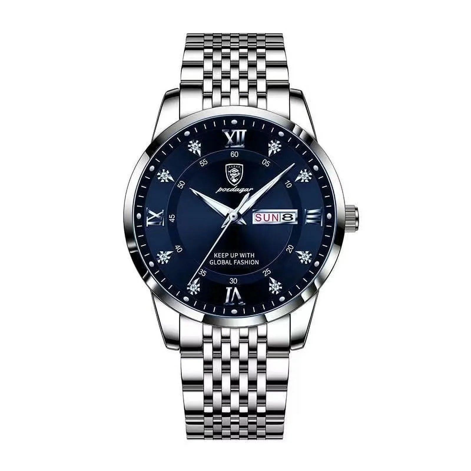 Waterproof Cool Men Fashion Business Stainless Quartz Ultra-Thin Calender New Week Luxury Steel POEDAGAR Watches Wristwatch