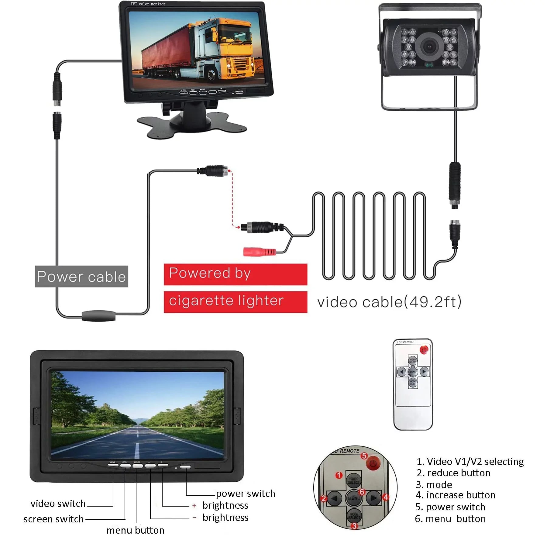 Reversing Camera Camera RearView TFT Waterproof 7" Monitor 12V-24V Vision Kit Night Car Backup LCD