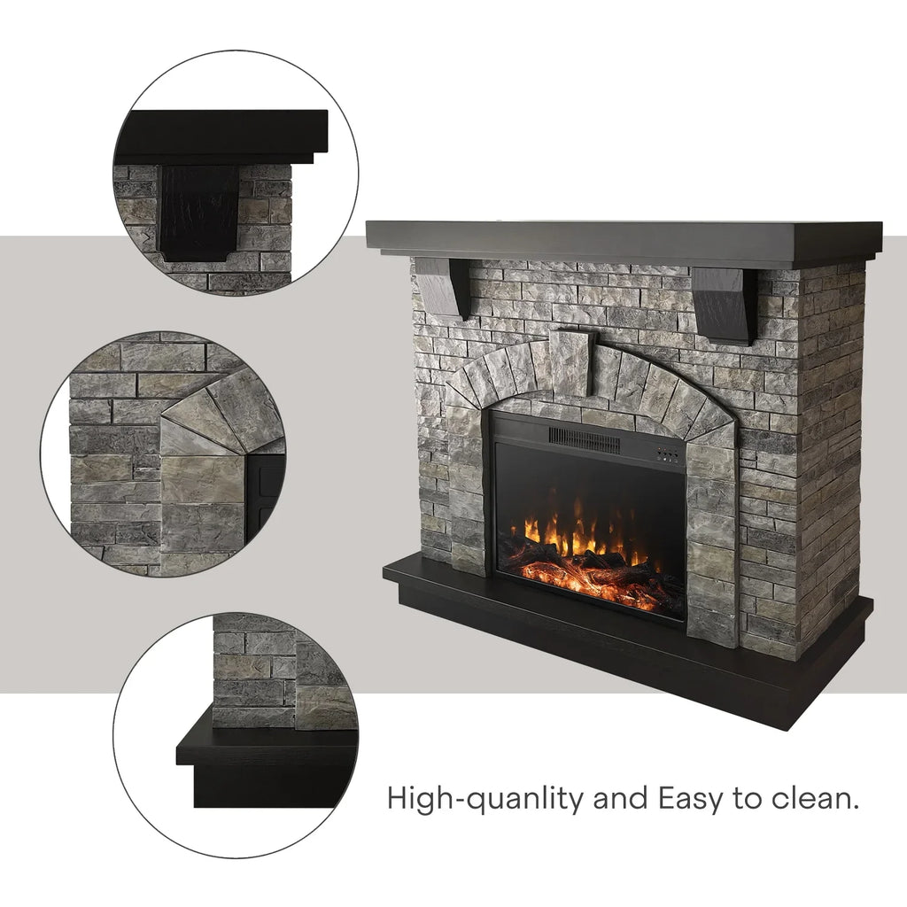 Infrared with Gray Freestanding, Mountain Stone 45" Mantel Cloud Fireplace Electric