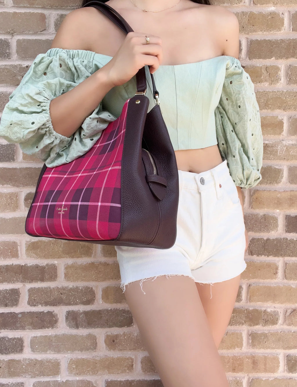 Spade Shoulder Triple Kate Plaid Bright Classic Leila Rose Compartment Multi Bag