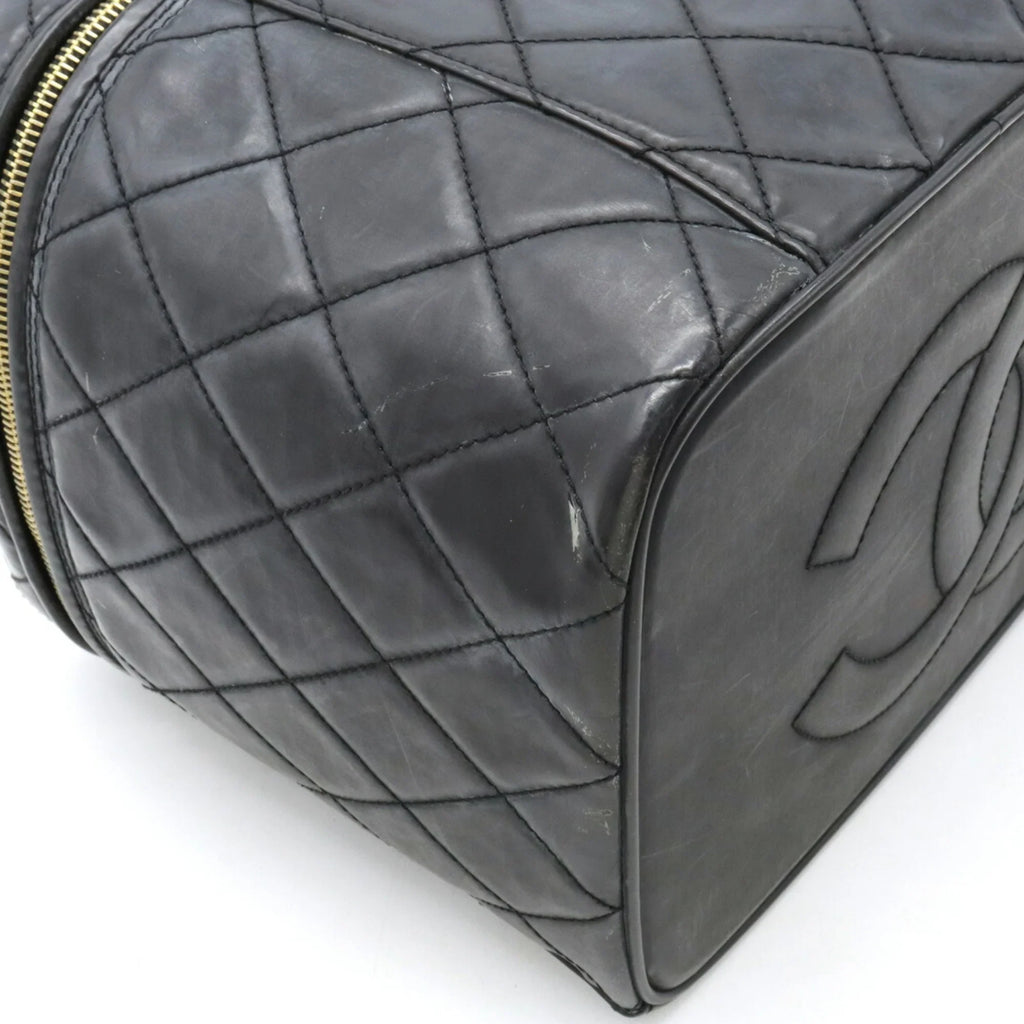 Matelasse Pre-Owned Leather Coco (Fair) Mark Shoulder Black Vanity Handbag Bag