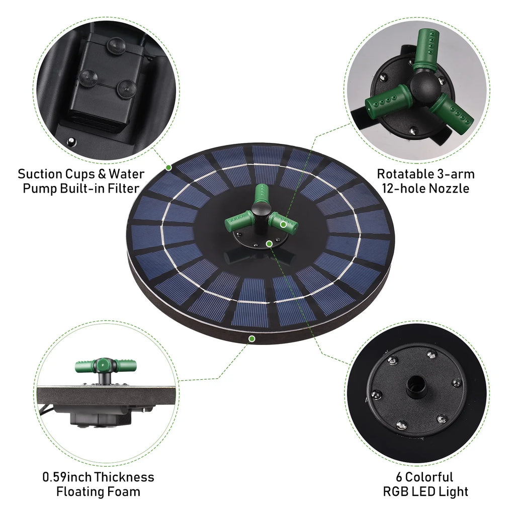 With Led liquid Nozzle Bath Yaliya Off Battery Auto-shut 9 Battery fountain,Led Inch With 9 Pump With 9 liquid 6w Solar Off Solar Rotatable Off Nozzle Qisuo Solar Inch Auto-shut Auto-shut Pump