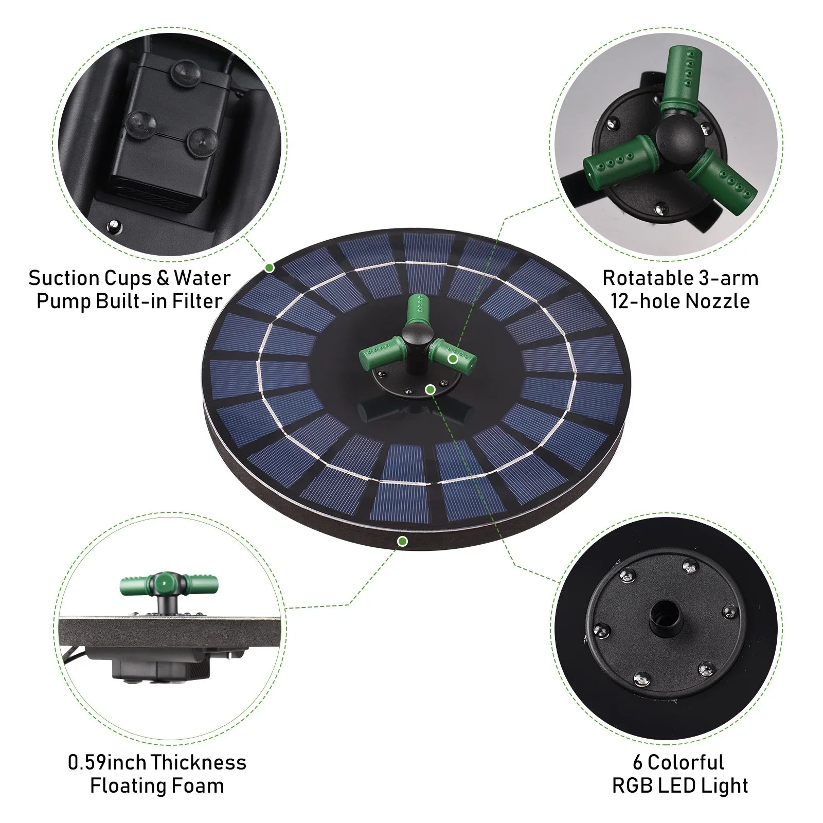 With Led liquid Nozzle Bath Yaliya Off Battery Auto-shut 9 Battery fountain,Led Inch With 9 Pump With 9 liquid 6w Solar Off Solar Rotatable Off Nozzle Qisuo Solar Inch Auto-shut Auto-shut Pump