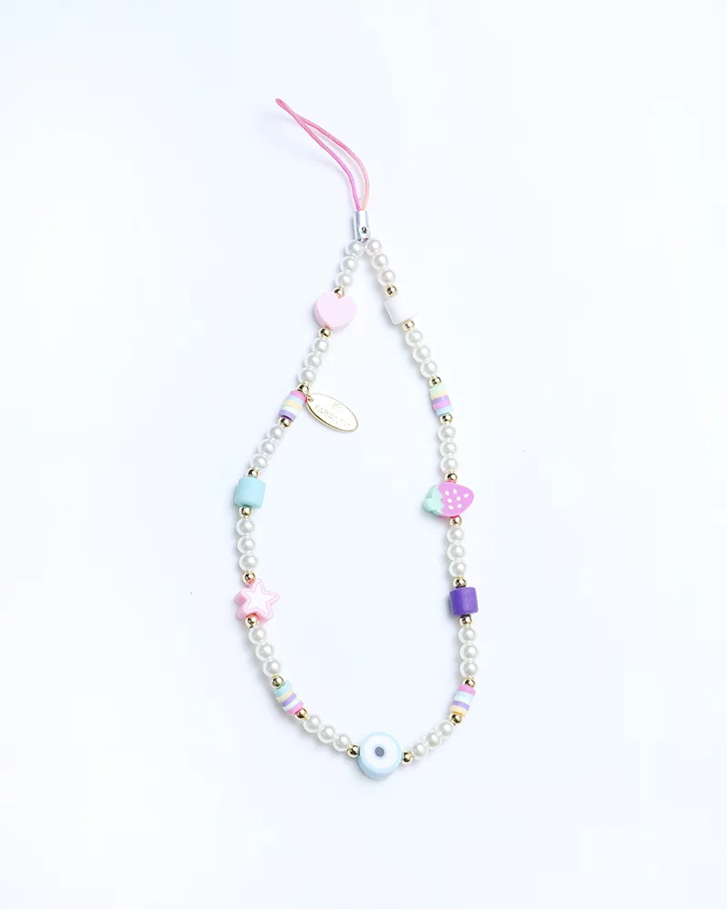 Freshwater in Phone Nazar Il Pearls Strap Me Strawberry Heart and Star con Mare Charms