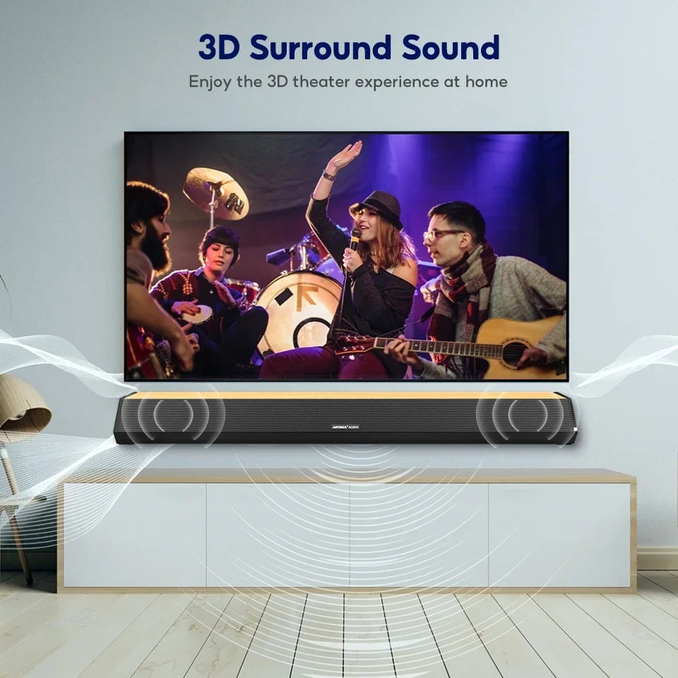 3 Bar 5.0, EQs, TV S03PRO System Bluetooth Theater Speakers, AUX for Audio with Soundbar Coaxial 110dB 60W Connection, 28-Inch Home HDMI-ARC, AIYIMA 4 Sound USB Soundbar Optical Surround
