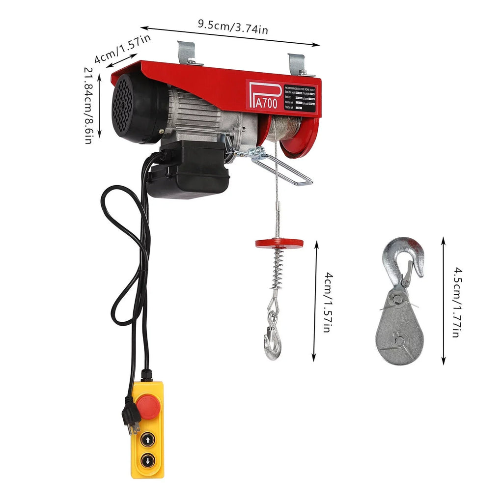 Winch Wire 110V Electric Hoist Portable Electric Winch 1543lbs Control Remote W/