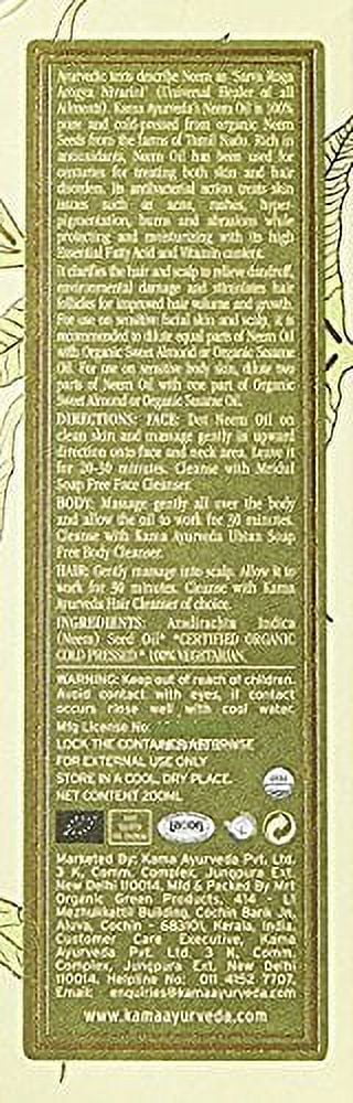 Organic Oil, Ayurveda 200ml Kama Neem