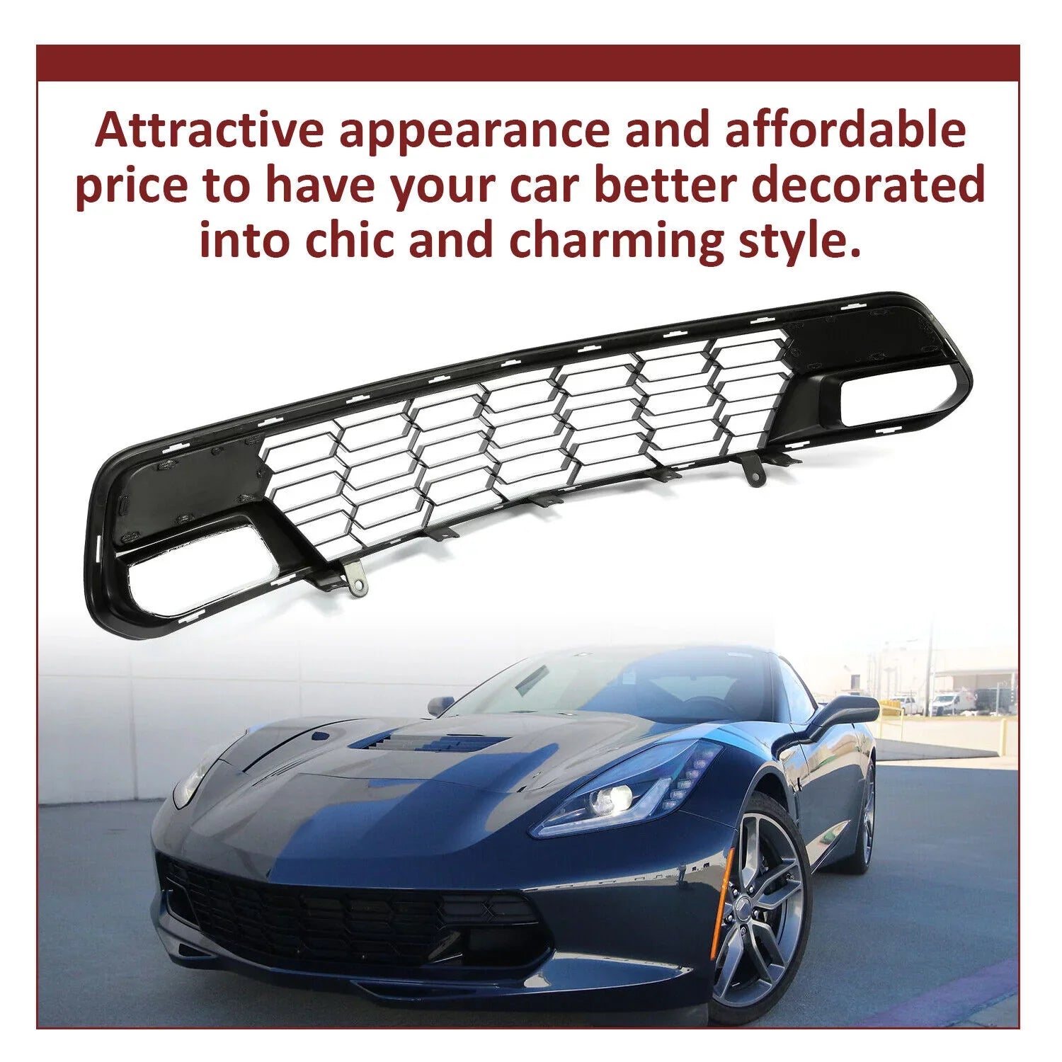 Black Cover Front Corvette Plastic Z06 All design for Front Bracket) Bumper Lower Models Painted Chevrolet Glossy Kojem C7 Camera 2014-2019 (W/O Grille