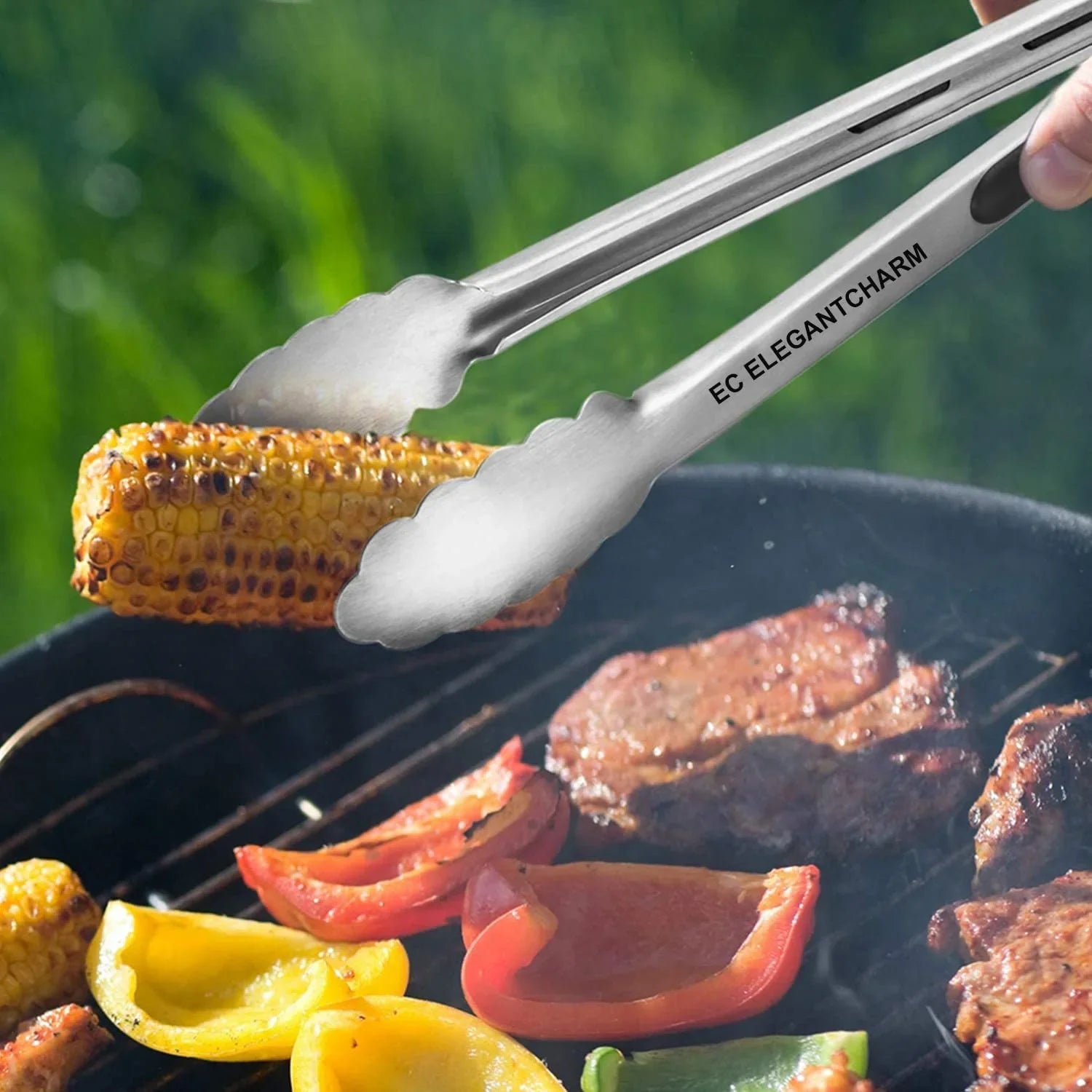 Cooking Tongs Grilling, Tongs Silicone Duty Stainless Long for Heavy Grill Handle with BBQ 17" Grip Kitchen Locking Soft Steel