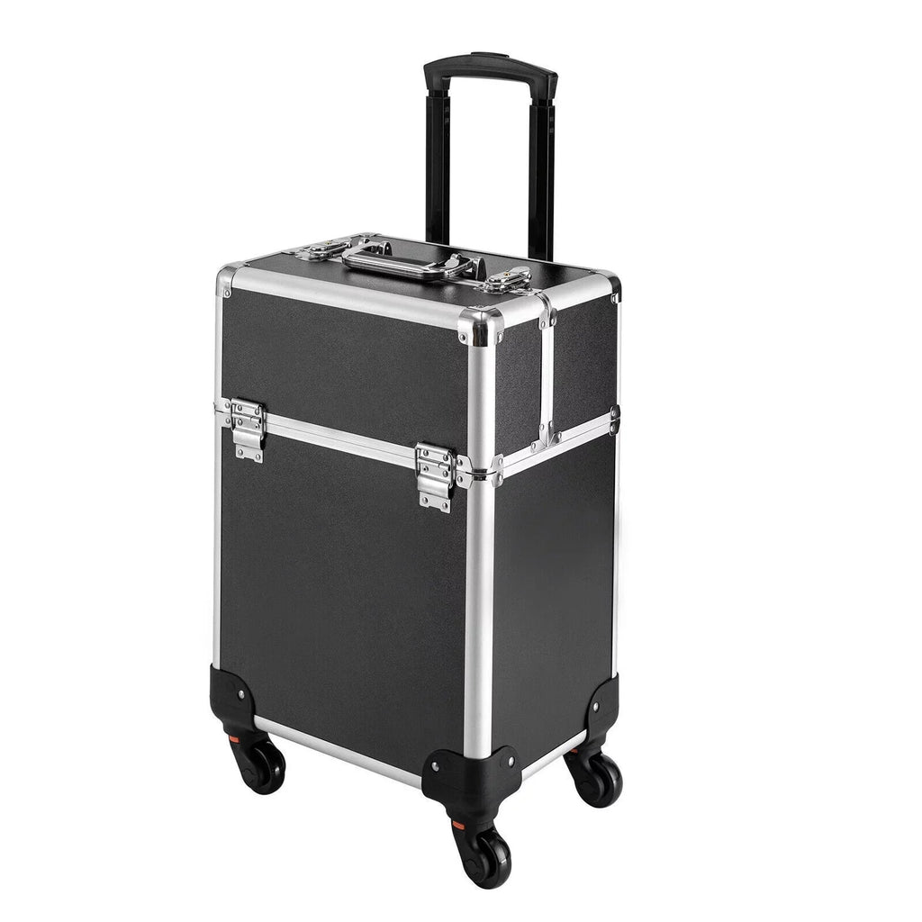 with Rolling Luggage Nail Travel Box Trunk (Black) Train Hairdresser Salon Wheels Lockable Beauty Organizer Case Tool Trolley, Cart Case Stylist Makeup Swivel Cosmetic Barber