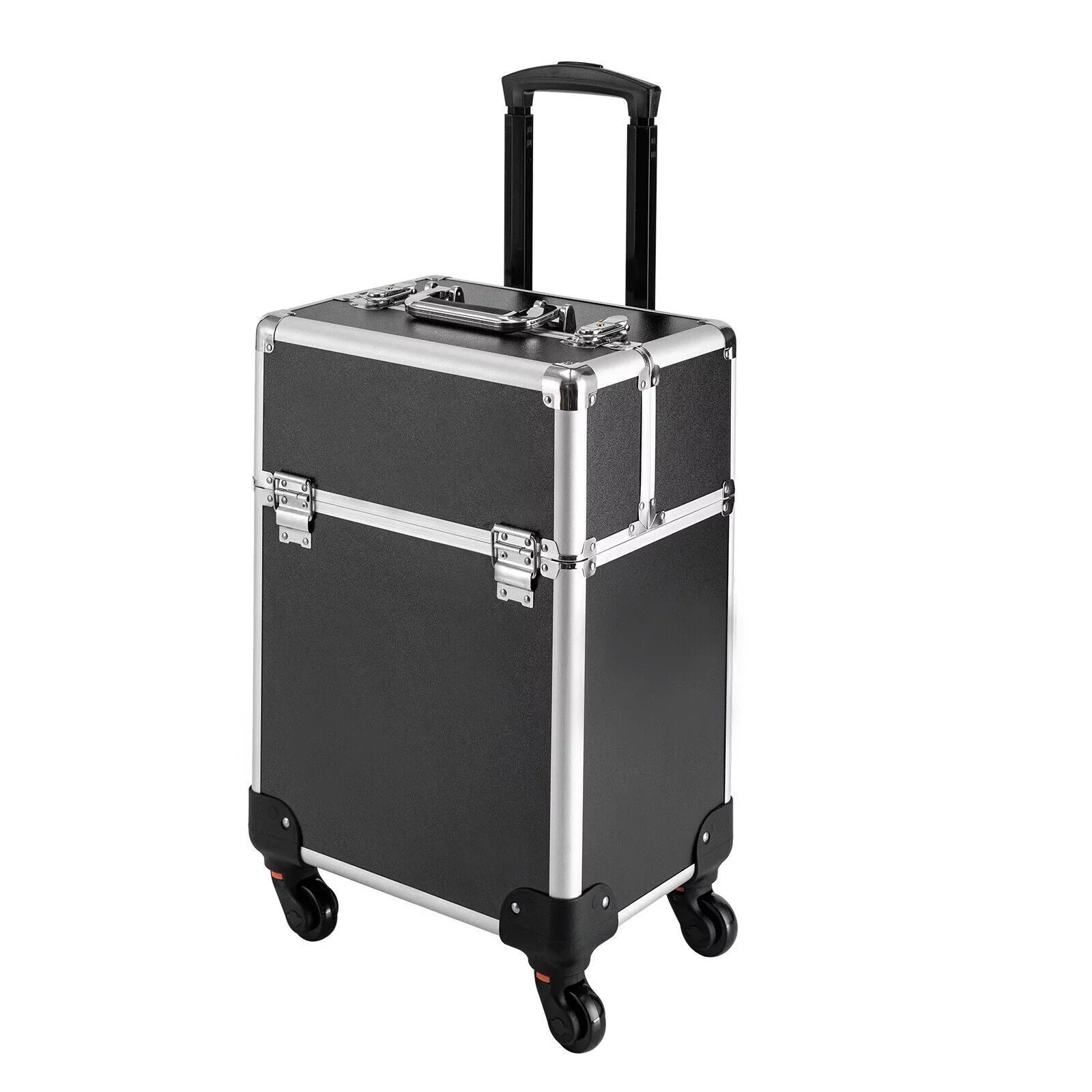 with Rolling Luggage Nail Travel Box Trunk (Black) Train Hairdresser Salon Wheels Lockable Beauty Organizer Case Tool Trolley, Cart Case Stylist Makeup Swivel Cosmetic Barber