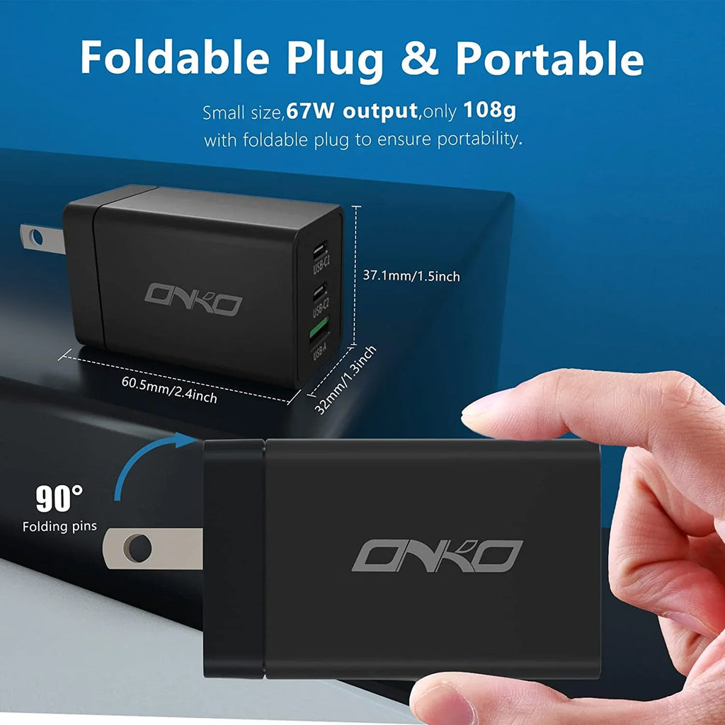 C Foldable Plug Adapter, 67W GaN C USB Charger, USB Wall PD&QC Port with USB Power 3 for Adapter