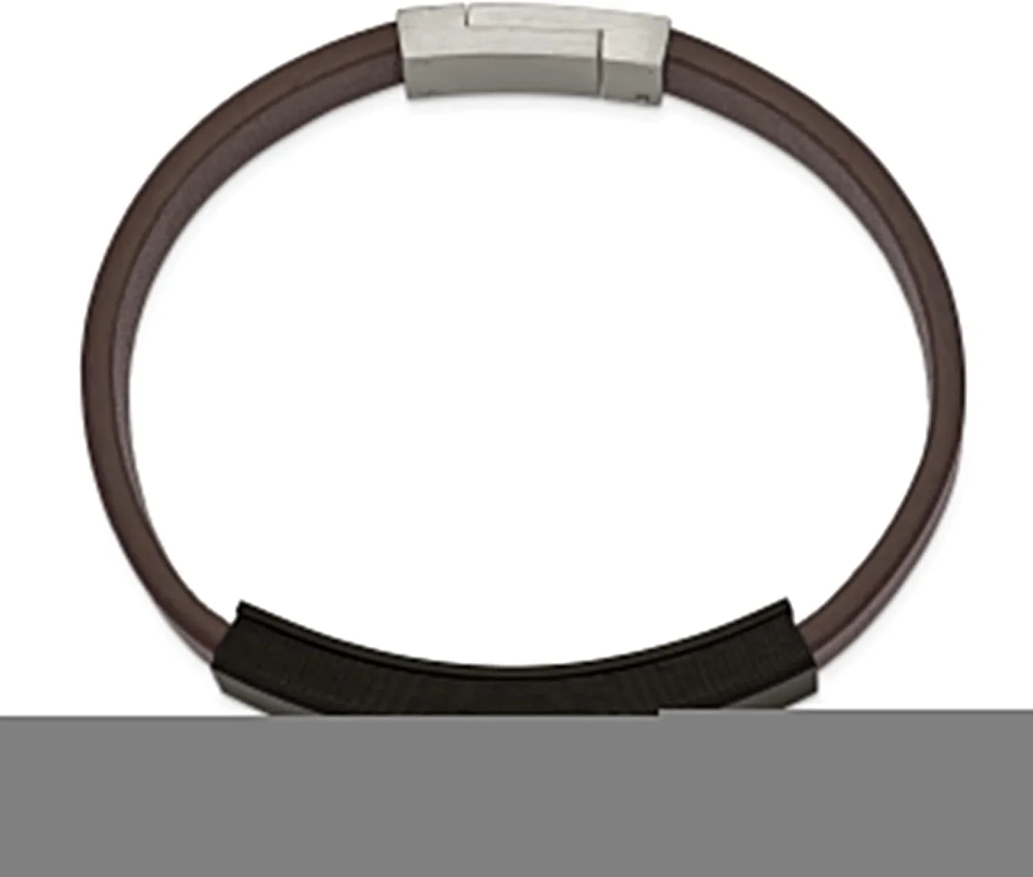 Cross Leather Solid Polished Faux Chisel - Steel 8" Brown Carbon Bracelet Stainless Fiber