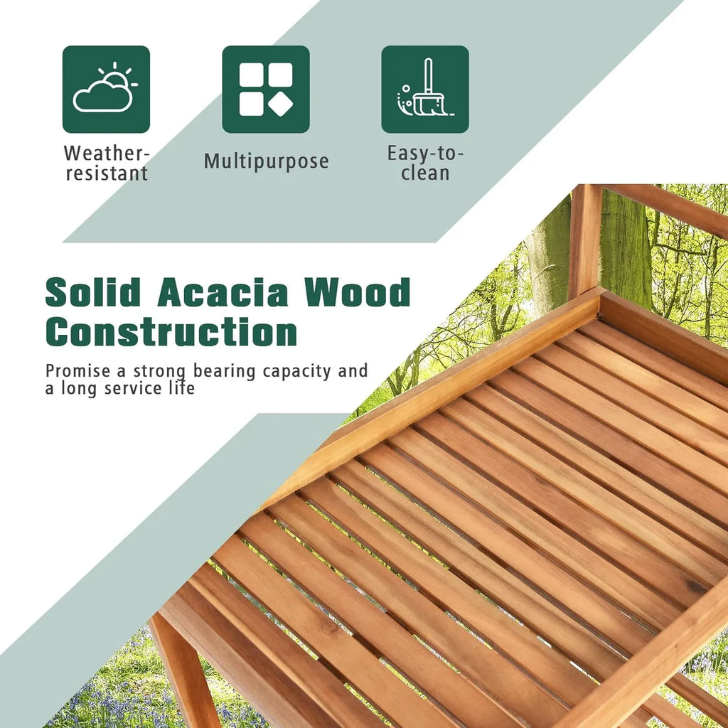 & Cart, Cart Wheels, Side for Buffet Wood Kitchen Table Legs 2-Tier Island Patio Garden Home Poolside on Handle, Kitchen Cart with Serving Rolling exterior Utility Bar Acacia
