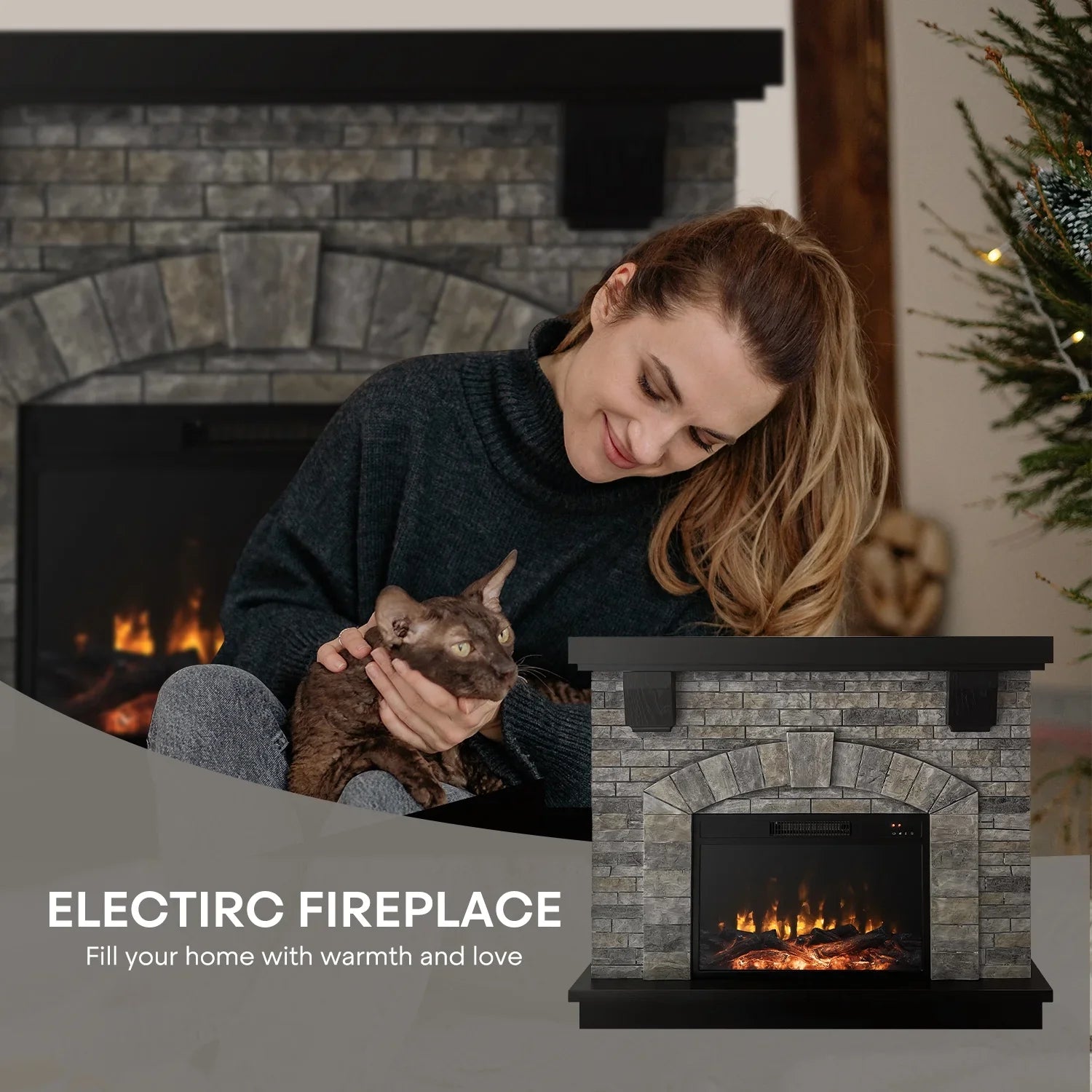 Infrared with Gray Freestanding, Mountain Stone 45" Mantel Cloud Fireplace Electric