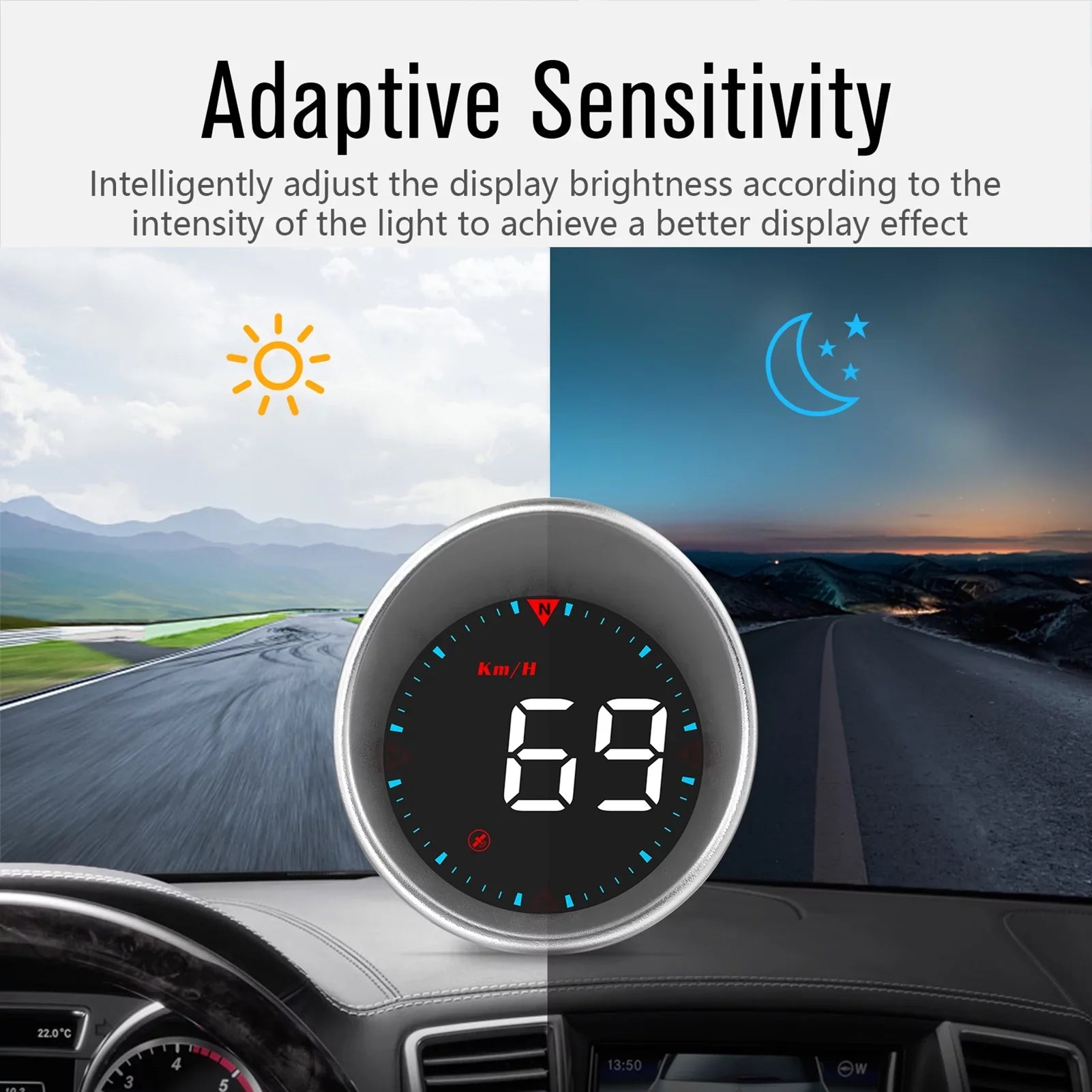 Driving Overspeed Digital and CarCar Mileage, Fatigue Display Compass Driving Angle, Display Arealer Head-up Speedometer
