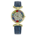 Multicolor Blue Leather - Glass Watch Millefiori Band Murano GlassOfVenice with