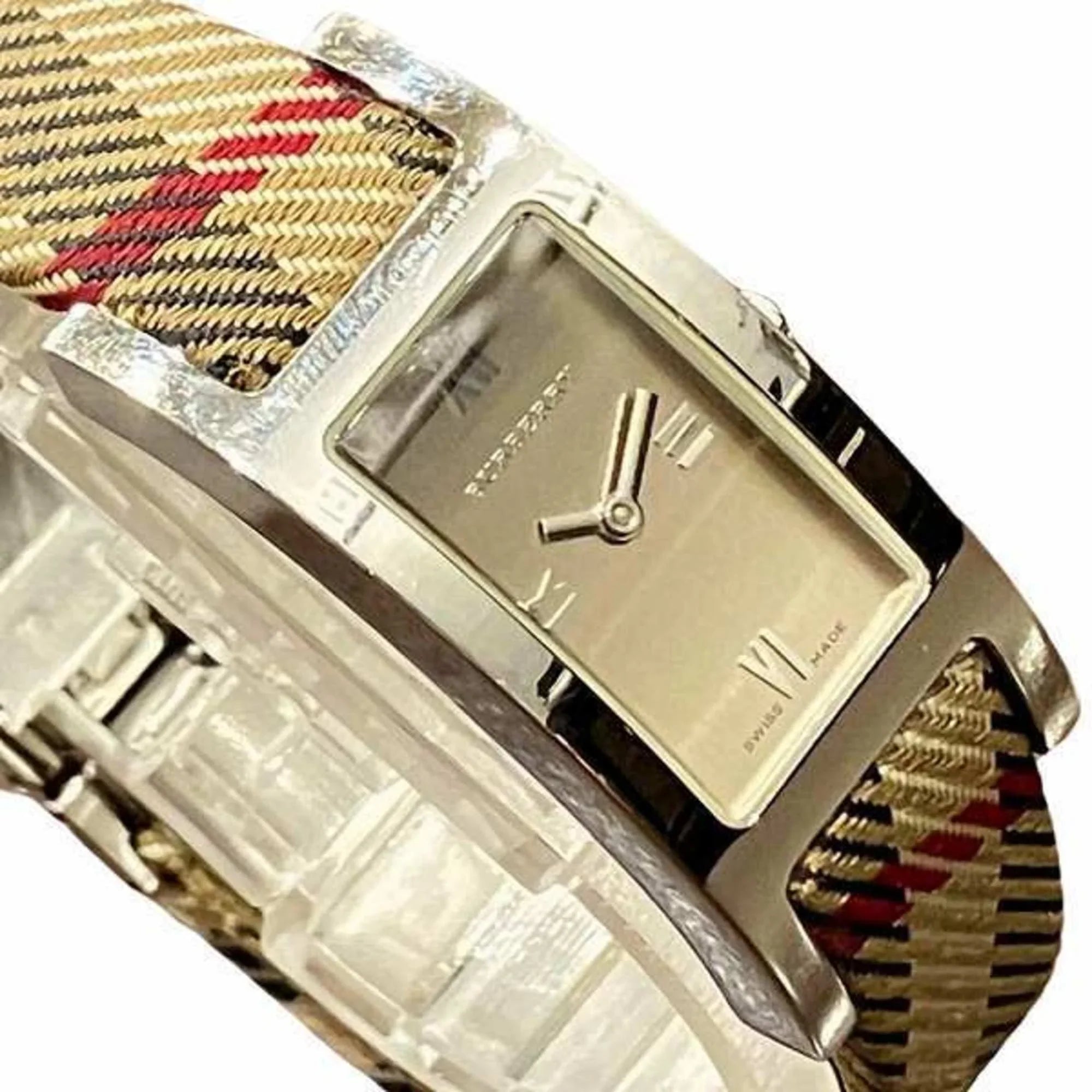 Quartz BU1015 Women's Burberry Check Watch Pre-Owned (Good) Square