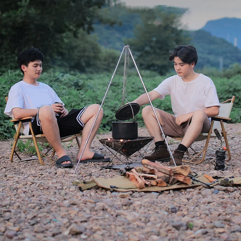 Aluminum Dazzduo Stand for Portable Tripod Htovila Bracket Folding Walmeck BBQ Tripod, Picnic and Alloy BUZHI Camping - exterior Detachable Pot Aibecy Foldable Rack Campfire Hung Radirus Bonfire