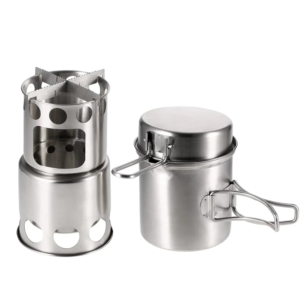 Cooking Camping Lixada Backpacking Burning Wood Pot Combo Stove Portable Set Fishing Hiking