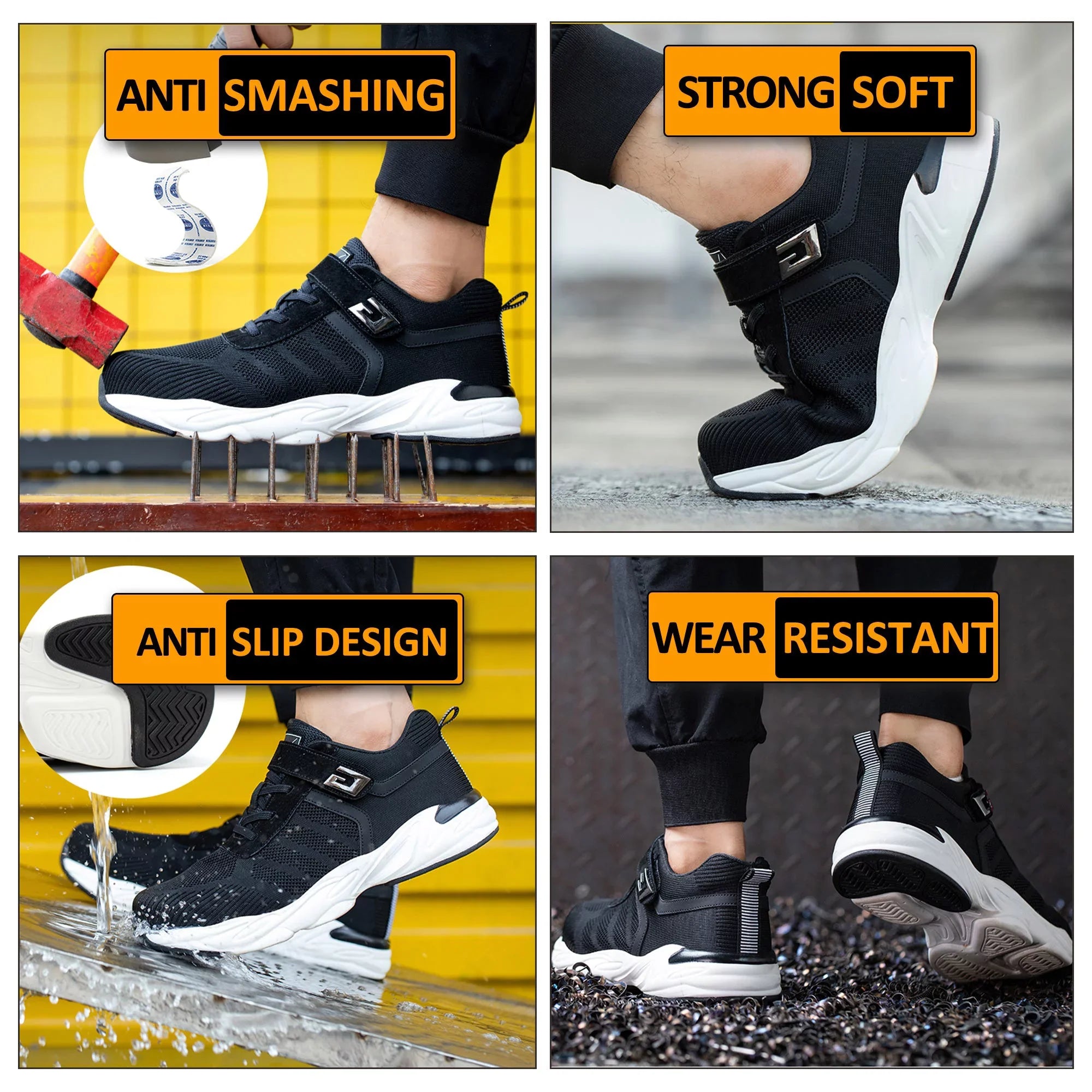 Mens Safety Shoe Work Toe Tanleewa Non-Slip Shoes Breathable dimension Steel Men6.5/Women7.5