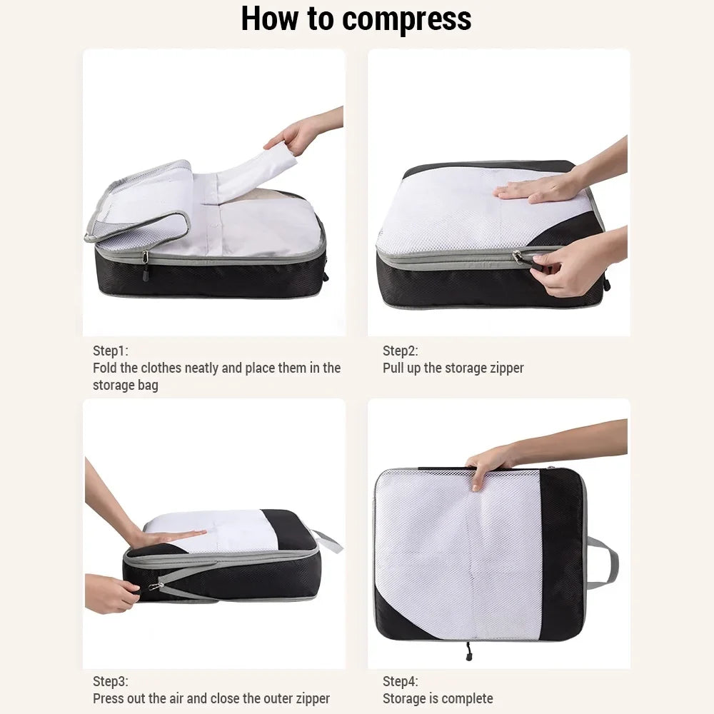 bag,1 Mewmewcat Compressible On storage Set Set Huiop Compressible Tomshoo Suitcase Carry Carry On