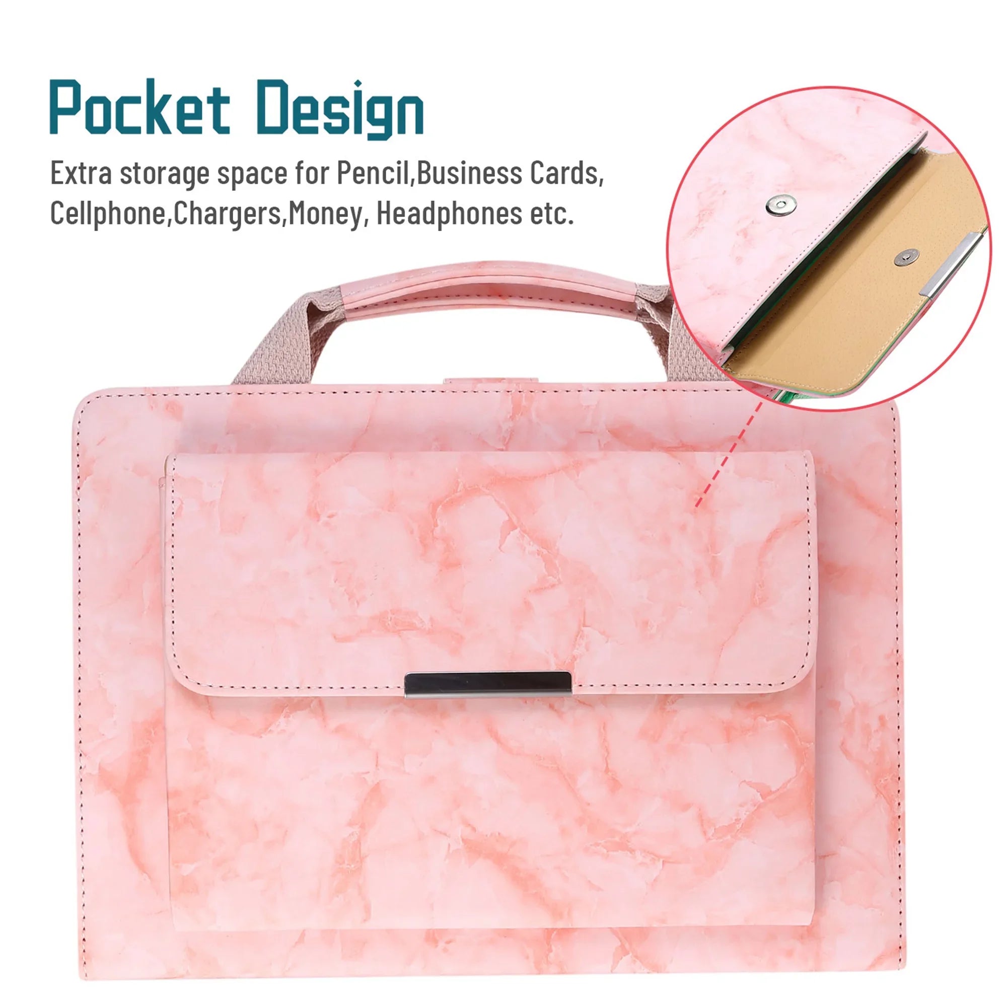 PU Pocket Magnetic & Cover Air Bag with Marble 2 Multi-Angle 1st/iPad Folio 9.7 Dteck Wake/Sleep], Leather Document Pro 5th [Auto Gen Case, 6th Case, Generation Handle iPad Pink iPad Case, Stand iPad